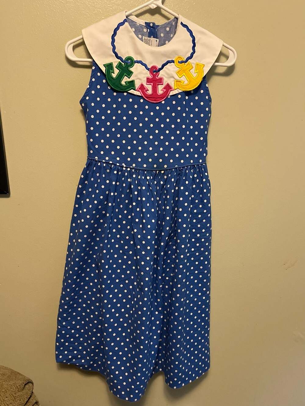 VTG Austin & Ashley Girls Blue Polka Dot Anchor Collar Dress Sz14